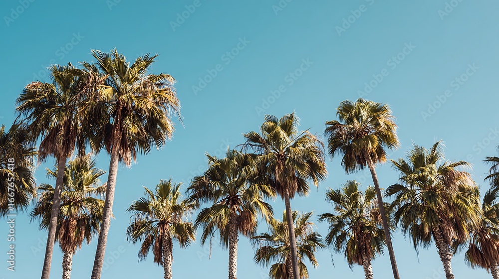 Obraz premium Palm Trees Against Clear Blue Sky Providing a Tropical Landscape