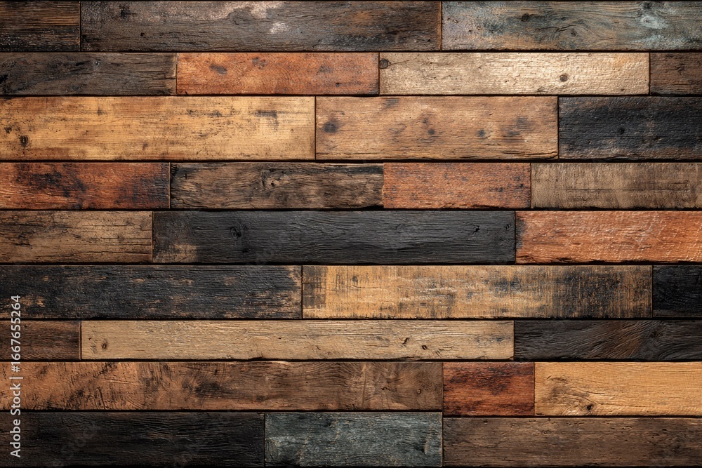 Naklejka premium Reclaimed wood planks in varied tones