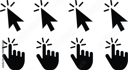 Click cursor icons set vector illustration for website design and graphic elements black and white image