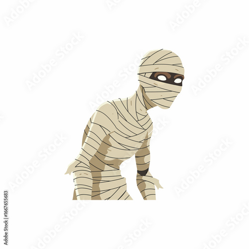 Vector illustration of a Halloween mummy character icon in cartoon style, seasonal decorations, and spooky holiday projects.