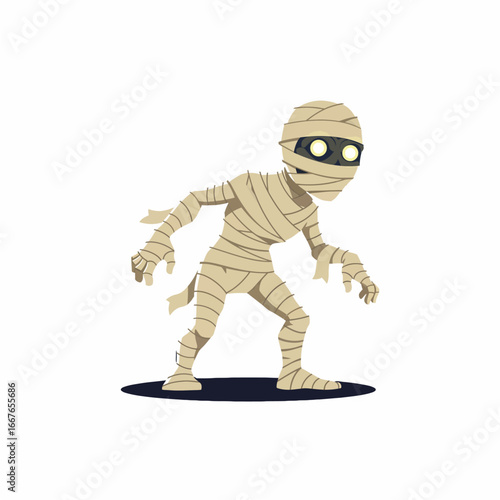 Vector illustration of a Halloween mummy character icon in cartoon style, seasonal decorations, and spooky holiday projects.