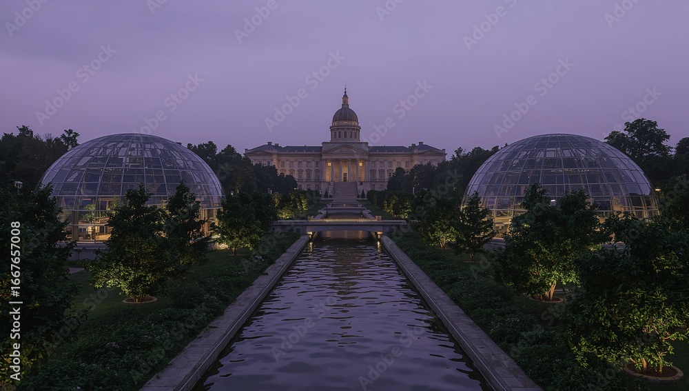 Fototapeta premium Idaho State Capitol Building at Dusk A Serene Architectural Vista with Gardens
