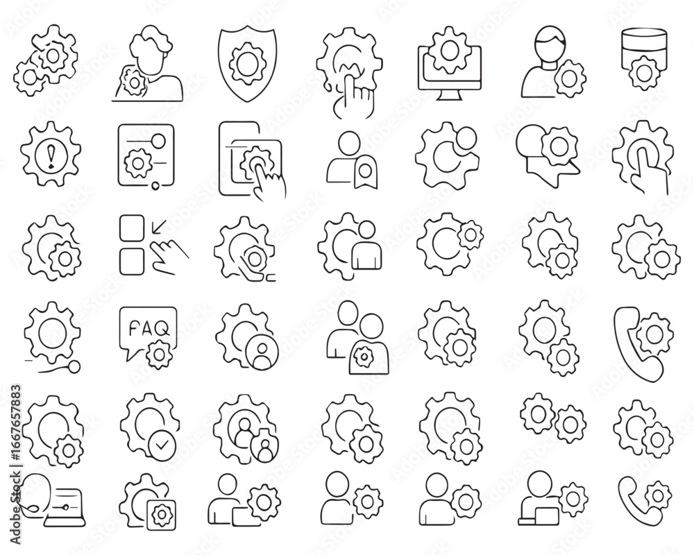 Set of outline icons related to configuration, settings. Linear icon collection Set of outline icons related to configuration, settings. Linear icon collection