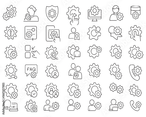 Set of outline icons related to configuration, settings. Linear icon collection