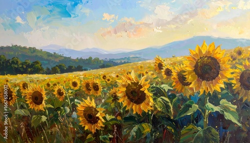Sunflower field oil painting