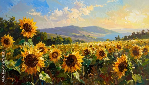 Sunflower field, oil style