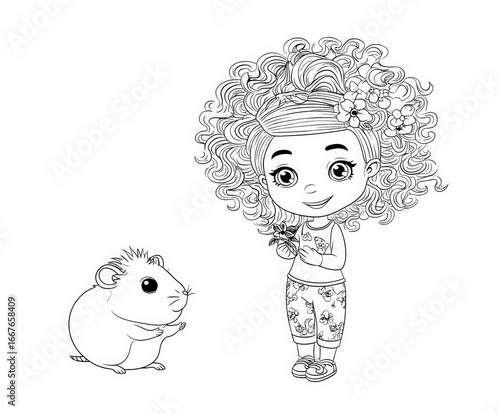Girl with a pet hamster , c...