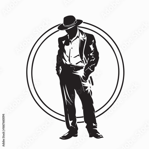Mafia gangster standing confident powerful man criminal vector illustration