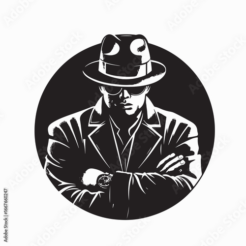 Mafia gangster criminal man silhouette vector on white background