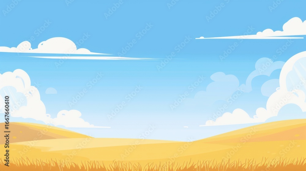 Obraz premium Fresh Spring Outing Wallpaper: Aesthetic Hand-Drawn Scene of Flower Sea & Blue Sky