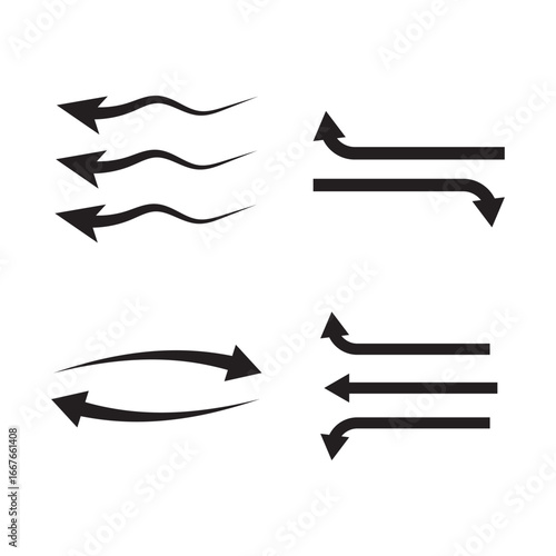 Air flow arrows icon set on white background