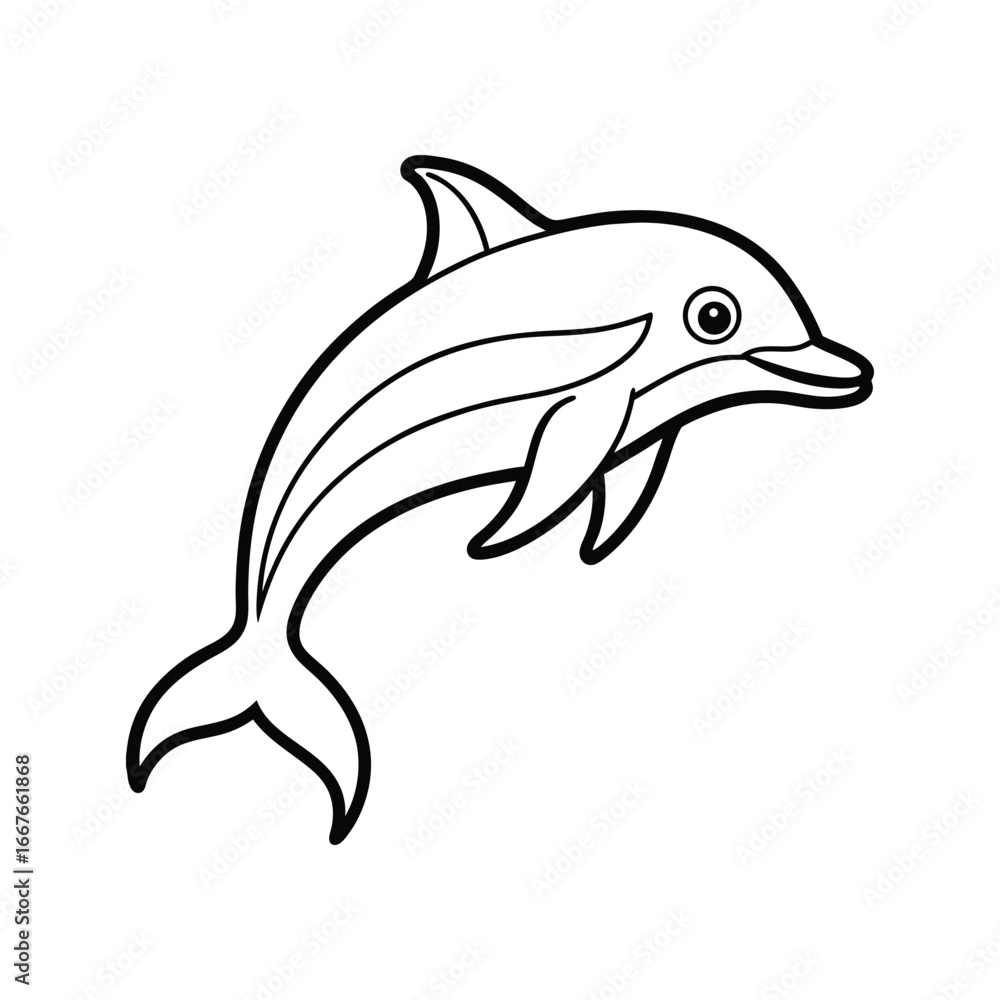 Fototapeta premium Happy dolphin line art, dolphin vector, smiling dolphin