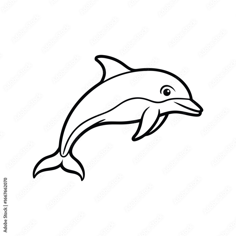 Fototapeta premium Happy dolphin line art, dolphin vector, smiling dolphin