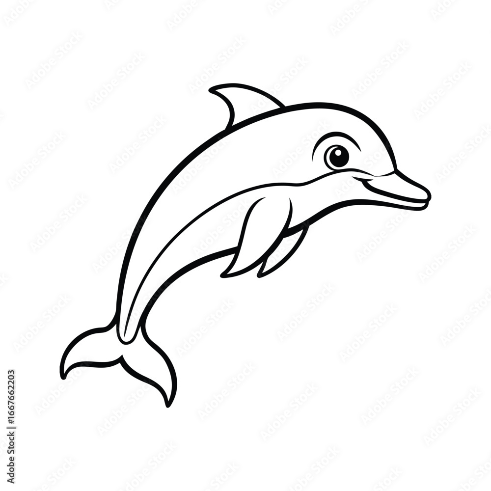 Fototapeta premium Happy dolphin line art, dolphin vector, smiling dolphin