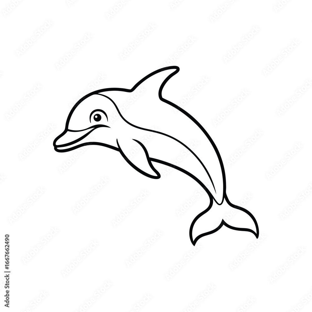 Fototapeta premium Happy dolphin line art, dolphin vector, smiling dolphin