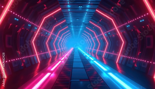 Futuristic Cyber Tunnel Endless With Pulsating Neon Laser Patterns