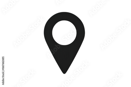 Black location pin icon showing specific place on transparent background