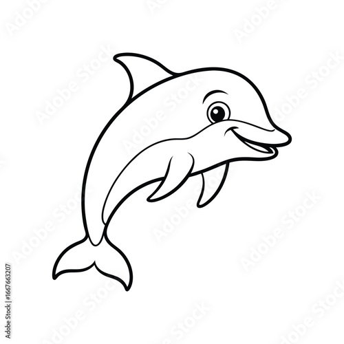 Happy dolphin line art, dolphin vector, smiling dolphin
