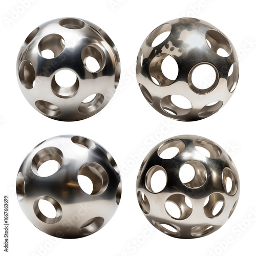 3d abstract perforated chrome sphere isolated