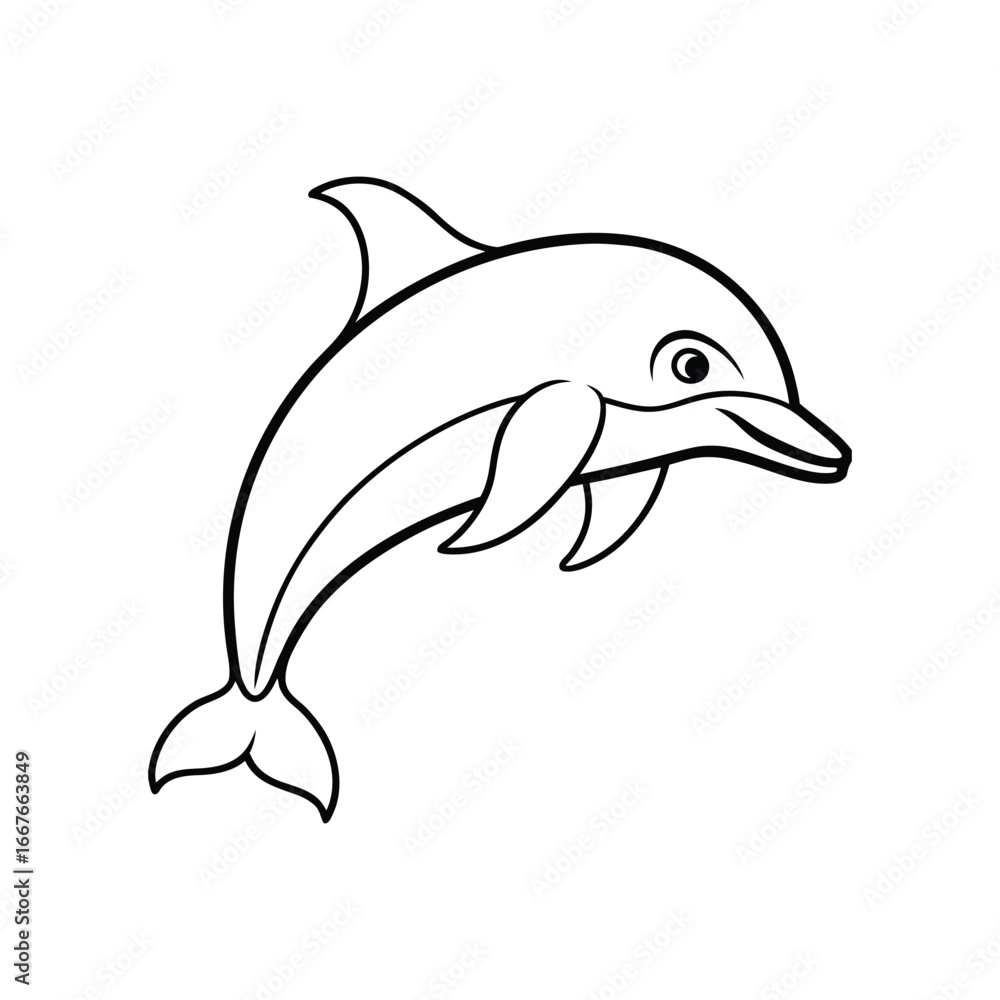 Fototapeta premium Happy dolphin line art, dolphin vector, smiling dolphin