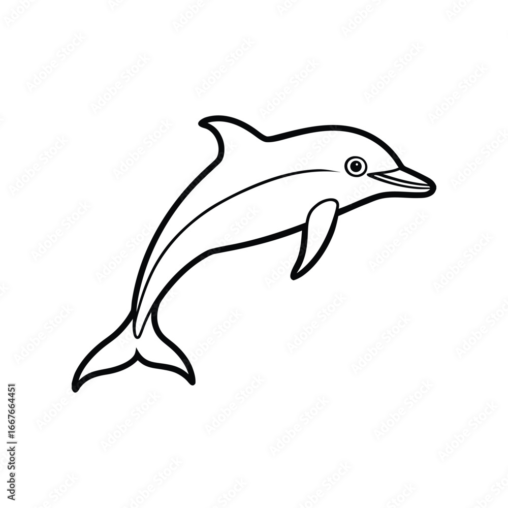 Obraz premium Happy dolphin line art, dolphin vector, smiling dolphin