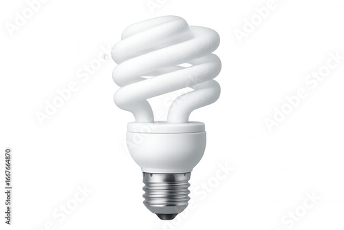 Energy-efficient spiral light bulb isolated on transparent background, promoting eco-friendly lighting solutions