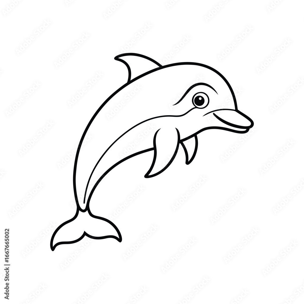 Fototapeta premium Happy dolphin line art, dolphin vector, smiling dolphin