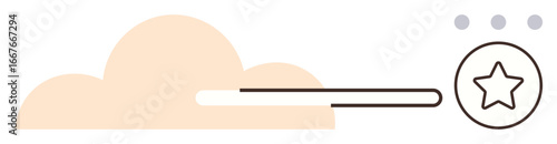 Cloud element with progress bar leading to star inside circle and three dots. Ideal for goals, achievement, progress tracking, cloud computing, success, performance, and minimal visuals. Simple flat