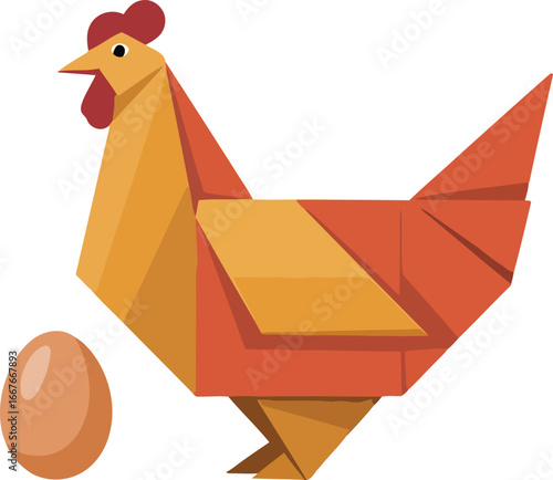 Origami chicken with egg poultry bird