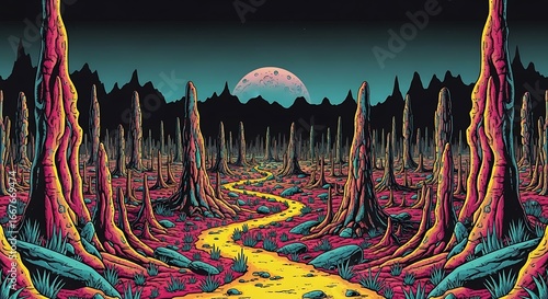 Colorful Surreal Forest Path.