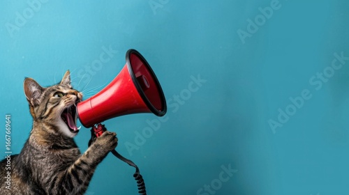 Funny Cat with Megaphone: Humorous Pet Advertising Concept for Promotion
