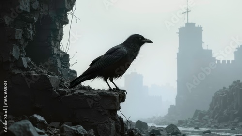 Abandoned City Crow Illustration