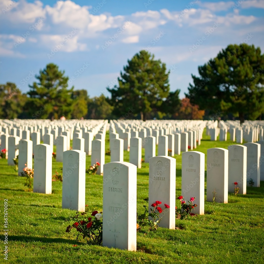 Naklejka premium Rows of headstones in a military cemetery