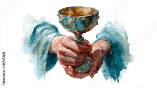 Wallpaper Mural Vector illustration, priest holding a chalice during a religious ceremony in a white background. Watercolor paint Torontodigital.ca