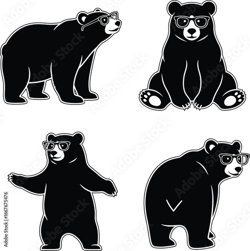 Four stylized black bear silhouettes in different poses