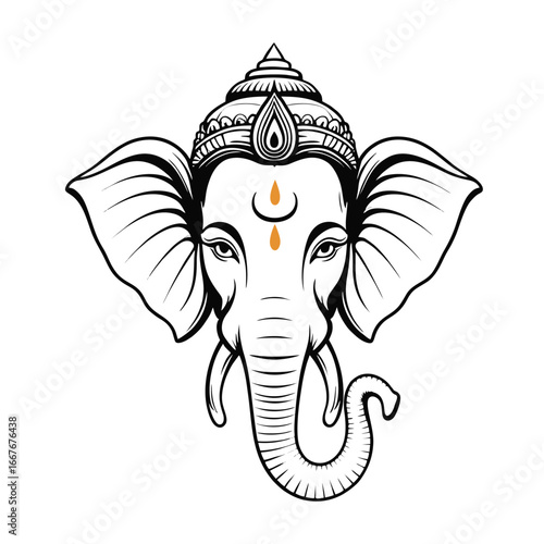 Detailed Hand-Drawn Style Ganesh Head Sketch Illustration