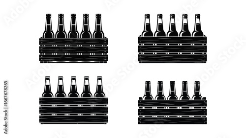 Set of beer bottle crate icons collection vector illustration 
