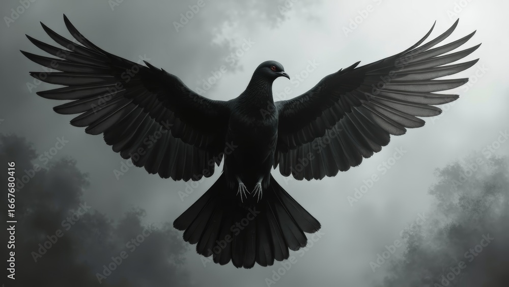 Obraz premium Artistic image of a crow spreading its wings
