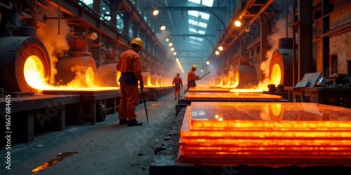Wallpaper Mural Molten Metal Casting Industrial Workers Maneuvering Glowing Sheets in a Modern Factory Torontodigital.ca