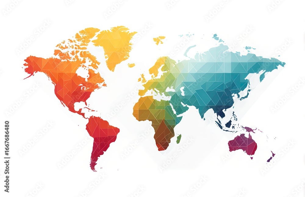 Obraz premium A flat vector illustration of the world map with five vibrant colors, a white background