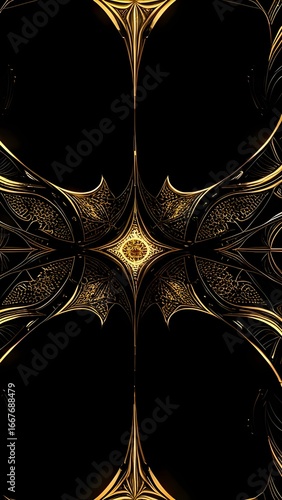 abstract fractal background with gold ornament