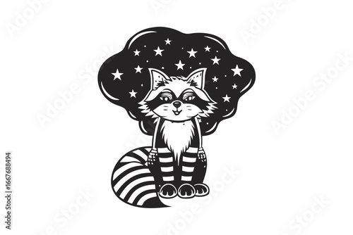 Elegant Fox Silhouette Sitting Under Starry Archway on White