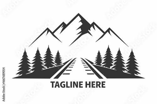 Black and White Mountain Path, Forest Pine Trees with Red Road