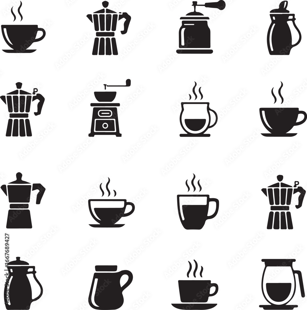 Obraz premium Coffee cup icon collection silhouette illustration