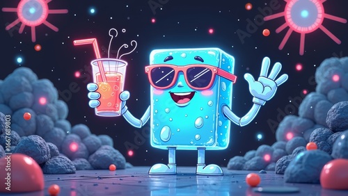 Block characters intimately holding cups