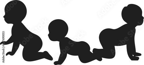 Minimalist Silhouette Baby Crawling Stages Progress Illustration Icon Design