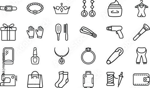 Collection of Black Outline Icons for Fashion and Lifestyle Accessories vector