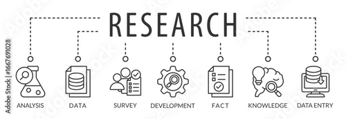 Banner research vector illustration concept with keywords and icons