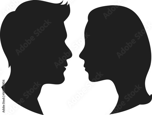 Minimalist Silhouette Man and Woman Face to Face Profile Illustration