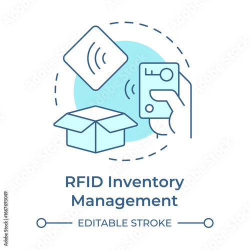 RFID inventory management soft blue concept icon. Radio frequency identification. Resources control system. Round shape line illustration. Abstract idea. Graphic design. Easy to use in article
